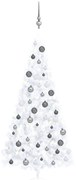 vidaXL Meia árvore Natal artificial pré-iluminada c/ bolas branco