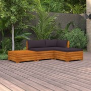 4 pcs conj. lounge jardim c/ almofadões madeira acácia maciça