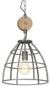 Candeeiro de suspensão industrial cinzento escuro com madeira 34 cm - Arthur Industrial
