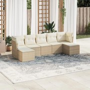 vidaXL 7 pcs conjunto de sofás p/ jardim com almofadões vime PE bege