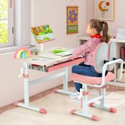 Conjunto de secretária e cadeira para crianças Mesa de estudo ajustável em altura com cadeira ergonómica Rosa