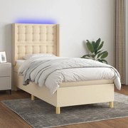 Cama box spring c/ colchão e LED 90x200 cm tecido cor creme