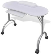Mesa manicure dobrável com rodas, branca