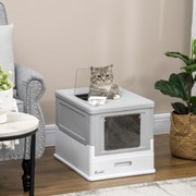 Caixa de Areia para Gatos Dobrável Caixa de Areia para Gatos Fechada com Bandeja Removível e Pá 47,5x35,5x36,7cm Cinza