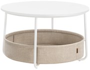 Mesa de Centro VASAGLE com Armazenamento, Mesa de Centro Redonda para Sala de Estar com Cesto de Tecido, Estilo Moderno, Estrutura de Metal, Branco Fosco e Marrom Camelo LCT244W10