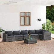 7 pcs conjunto lounge de jardim c/ almofadões vime PE cinzento