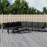 9 pcs conjunto lounge de jardim aço c/ almofadões cinzentos