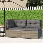 2 pcs conjunto lounge de jardim c/ almofadões vime PE cinzento