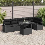 Conjunto de Sofá de Jardim vidaXL 7 Peças com Almofadas Preto Poli Rat