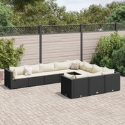 vidaXL 10 pcs conjunto sofás de jardim c/ almofadões vime PE preto