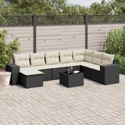 vidaXL 9 pcs conjunto de sofás p/ jardim c/ almofadões vime PE preto