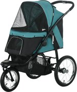 PawHut Carrinho para cães, dobrável, proteção solar, janelas de rede, cesto de armazenamento, Verde escuro, 111 x 58 x 107 cm | Aosom Portugal