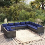 vidaXL 10 pcs conjunto lounge de jardim c/ almofadões vime PE cinzento