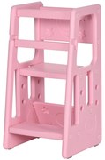 HOMCOM Torre de Aprendizagem para Crianças Banco Infantil com Altura Ajustável para Cozinha Sala de Jantar 47x47x90cm Rosa