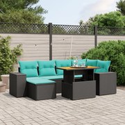 vidaXL 7 pcs conjunto de sofás p/ jardim c/ almofadões vime PE preto