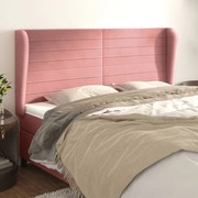 Cabeceira cama c/ abas veludo 183x23x118/128 cm rosa