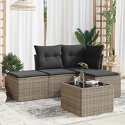 vidaXL 5 pcs conjunto sofás de jardim c/ almofadões vime PE cinzento