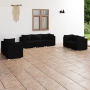 vidaXL 7 pcs conjunto lounge de jardim c/ almofadões vime PE preto