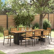 Conjunto de Jantar de Jardim vidaXL 9 Peças Preto Rattan Poliéster Acácia