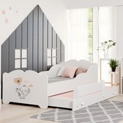 Cama dupla infantil ANNA 160x80 branca - elefante - colchão e estrado incluído