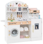 Conjunto de cozinha infantil de madeira com cafeteira para crianças - rosa