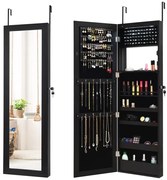 Armário para joias com espelho Armário para cosméticos com prateleiras forradas Ganchos e compartimentos Marrom