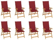 vidaXL Cadeiras de jardim reclináveis c/ almofadões 8 pcs teca maciça