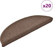 vidaXL Tapetes de escada 20 peças 56x17x3 cm marrom café meio redondo