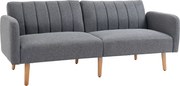 HOMCOM Sofá-cama, sofá de tecido 2 lugares, sofá com função cama, poliéster com aparência de linho, madeira de borracha, 173 x 75 x 73 cm, Cinza | Aosom Portugal