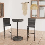 vidaXL 3 pcs conjunto de bar p/ jardim c/ almofadões vime PE cinzento