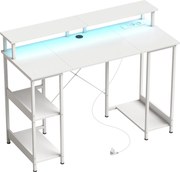 HOMCOM Escrivaninha para Computador Reversível Prateleiras, 120x50 cm, com Tomadas Elétricas e Luzes LED, Branco Efeito Madeira | Aosom Portugal