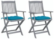 vidaXL Cadeiras exterior dobráveis c/ almofadões 2 pcs acácia maciça