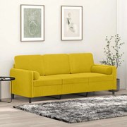 vidaXL Sofá 3 lugares c/ almofadas decorativas 180 cm veludo amarelo