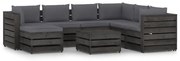 8 pcs conj. lounge jardim + almofadões madeira impreg. cinzento