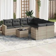 vidaXL 9 pcs conj. sofás jardim com almofadões vime PE cinzento-claro