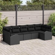 vidaXL Conjunto de Sofá de Jardim de 7 Peças com Almofadas Pretas de Rattan