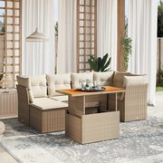 vidaXL 7 pcs conjunto de sofás p/ jardim com almofadões vime PE bege