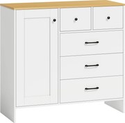 HOMCOM Buffet Cozinha, Móvel de Arrumação com 5 Gavetas e Porta, Estilo Rústico, 100 x 40 x 94 cm, Branco | Aosom Portugal