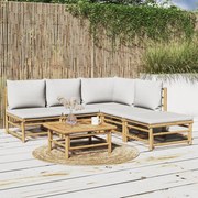 6 pcs conj. lounge de jardim bambu c/ almofadões cinzento-claro