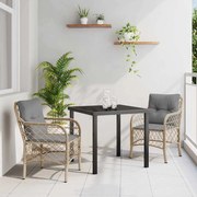 vidaXL Conjunto de Jantar de Jardim 3 Peças com Almofadas em Rattan Sintético Bege