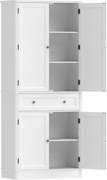HOMCOM Armário de cozinha com 4 portas, gaveta e prateleiras ajustáveis para cozinha, 80 x 39,5 x 186,4 cm Branco | Aosom Portugal