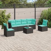 vidaXL 7 pcs conjunto de sofás p/ jardim c/ almofadões vime PE preto