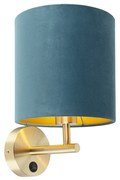 Candeeiro de parede elegante dourado com abajur de veludo azul - Matt Moderno