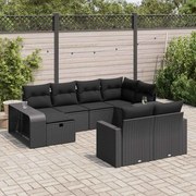 vidaXL 10 pcs conjunto sofás de jardim c/ almofadões vime PE preto