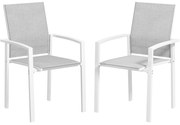 Outsunny Conjunto 2 Cadeiras Jardim Empilháveis Tecido Transpirável Estrutura Aço Confortáveis 56x58x89 cm Branco Cinzento | Aosom Portugal