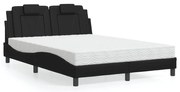 vidaXL Cama com colchão 140x190 cm couro artificial preto