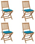 vidaXL Cadeiras de jardim dobráveis c/ almofadões 4 pcs acácia maciça