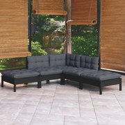 5 pcs conjunto lounge de jardim c/ almofadões pinho maciço