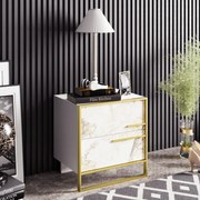 Mesa de Cabeceira Polka – Dourado e Branco – 50x51,8x38,5 cm