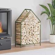 vidaXL Suporte para lenha aço laminado a frio verde azeitona